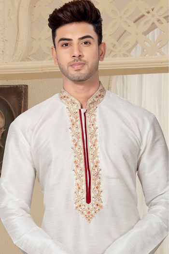 Art Dhupion Kurta Pajama In Off White Colour - KP4120009