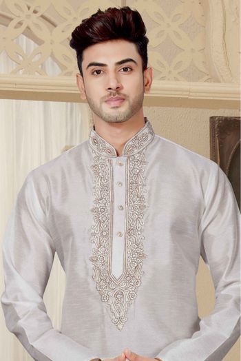 Art Dhupion Kurta Pajama In Off White Colour - KP4120032