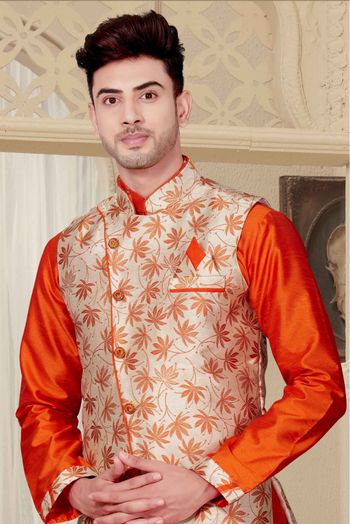 Art Dhupion Kurta Pajama In Orange Colour - KP4120003