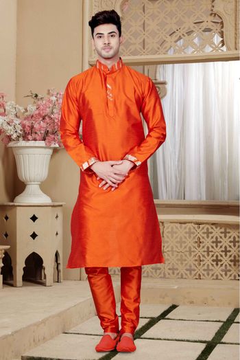 Art Dhupion Kurta Pajama In Orange Colour - KP4120031