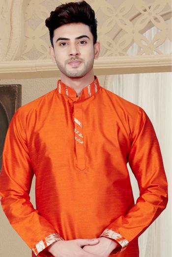 Art Dhupion Kurta Pajama In Orange Colour - KP4120031