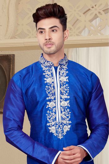 Art Dhupion Kurta Pajama In Royal Blue Colour - KP4120027