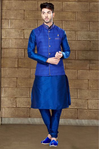 Art Dhupion Kurta Pajama In Royal Blue Colour - KP4120053