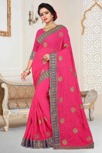 Georgette Embroidered Saree In Red Colour - SR1541249