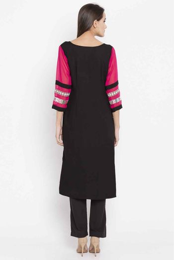 Plus Size Cotton Embroidery Kurti In Black Colour