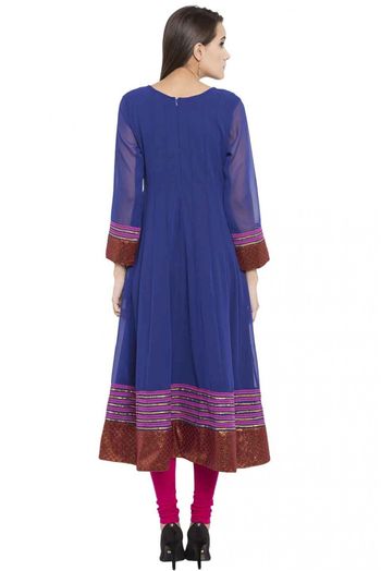 Plus Size Faux Georgette Embroidery Kurti In Blue Colour - KR2710397