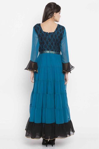 Plus Size Faux Georgette Embroidery Kurti In Blue Colour - KR2710401
