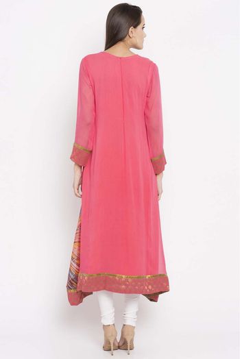 Plus Size Faux Georgette Embroidery Kurti In Pink Colour