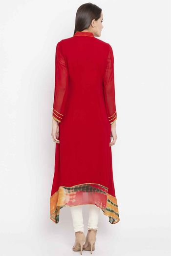 Plus Size Faux Georgette Embroidery Kurti In Red Colour - KR2710394