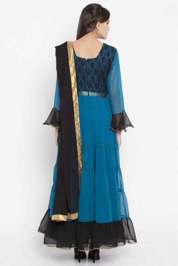 Plus Size Stitched Faux Georgette Embroidery Churidar Suit In Blue Colour -  SS2710418