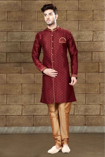 Silk Indo Western In Maroon Colour