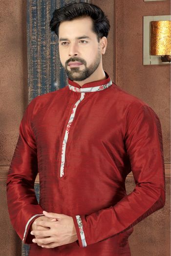 Art Dhupion Party Wear Kurta Pajama In Maroon Colour