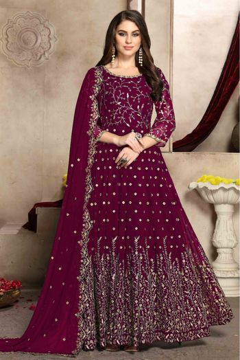 Georgette Anarkali Suit In Magenta Colour