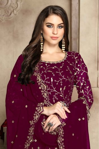 Georgette Anarkali Suit In Magenta Colour