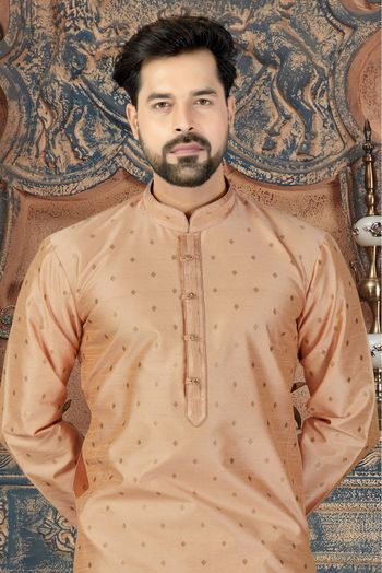 Silk Party Wear Kurta Pajama In Beige Colour