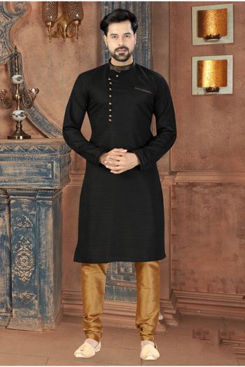 Silk Party Wear Kurta Pajama In Black Colour - KP4120179