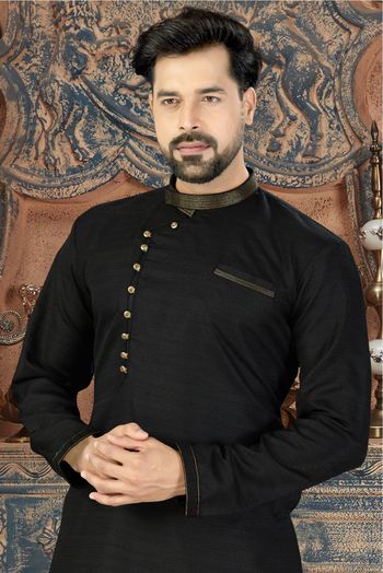 Silk Party Wear Kurta Pajama In Black Colour - KP4120179