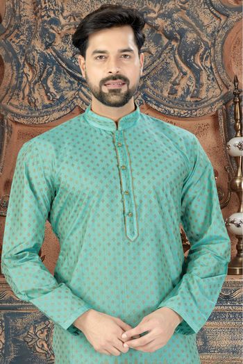 Silk Party Wear Kurta Pajama In Firozi Colour