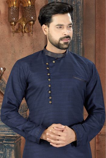 Silk Party Wear Kurta Pajama In Navy Blue Colour - KP4120178