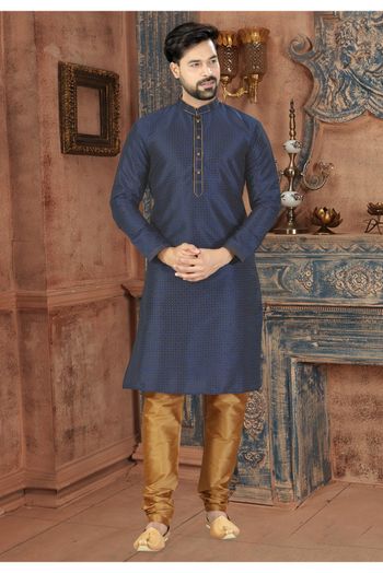 Silk Party Wear Kurta Pajama In Navy Blue Colour - KP4120199