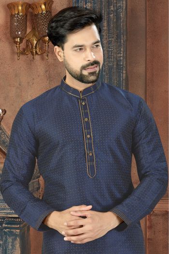 Silk Party Wear Kurta Pajama In Navy Blue Colour - KP4120199