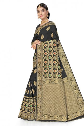 Banarasi Silk Traditional Saree In Black Colour - SR3233412