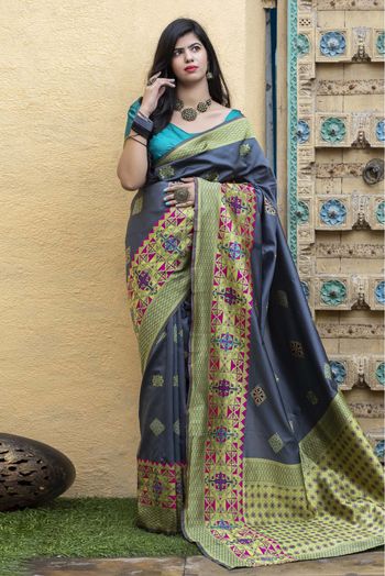 Banarasi Silk Traditional Saree In Grey Colour - SR5010027