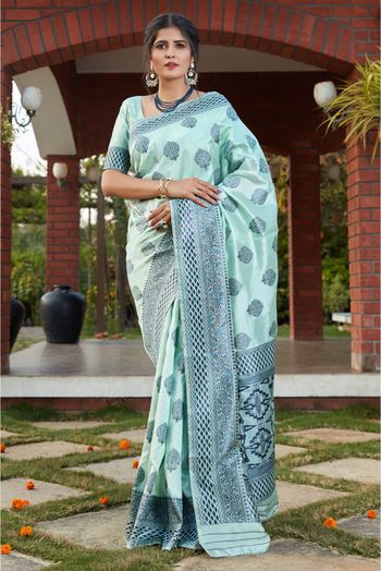 Banarasi Silk Traditional Saree In Light Blue Colour