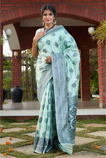 Banarasi Silk Traditional Saree In Light Blue Colour