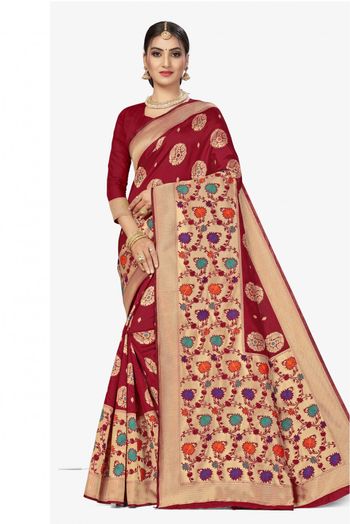 Banarasi Silk Traditional Saree In Maroon Colour - SR3233415