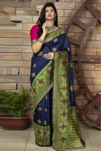 Banarasi Silk Traditional Saree In Navy Blue Colour - SR5010029