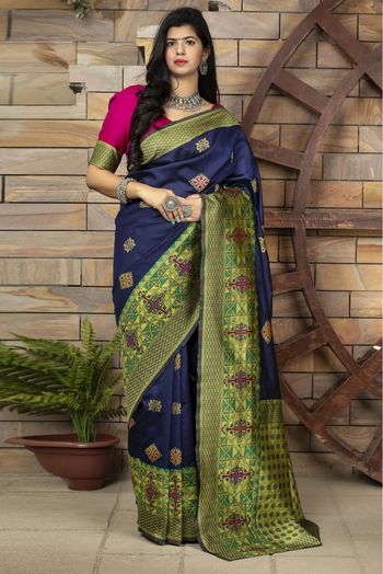 Banarasi Silk Traditional Saree In Navy Blue Colour - SR5010029