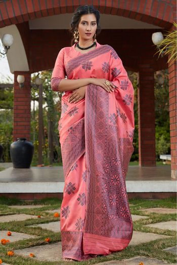 Banarasi Silk Traditional Saree In Pink Colour - SR5010046