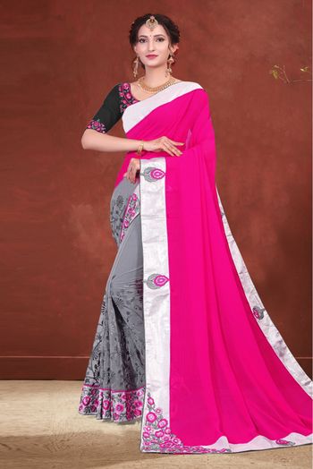 Buy New Age Pink Soft Silk Saree with Lavender with silver Design on it's  border