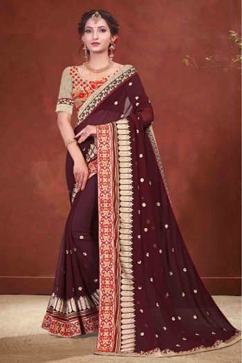 Dark Brown Kanjivaram Silk Saree | Leemboodi