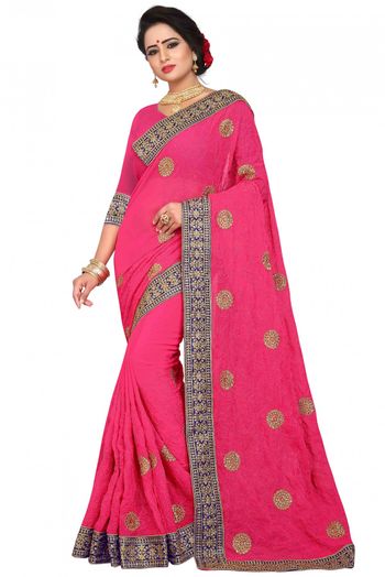 Georgette Embroidery Saree In Pink Colour - SR1542495