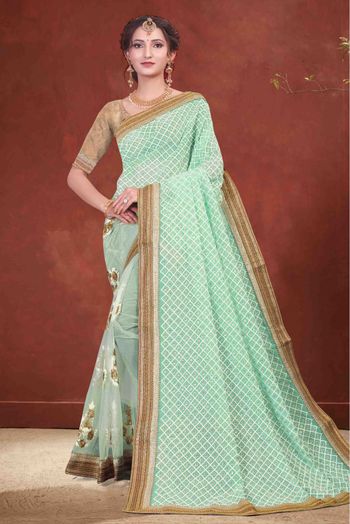 Mint Green Pashmina Modal Silk Saree - Shaaola.com