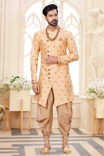 Jacquard Dhoti Sherwani In Cream Colour - SH4120270