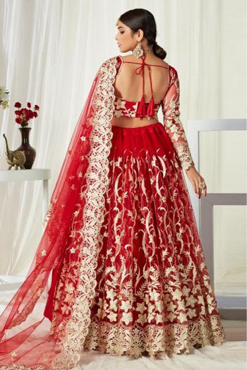 Net And Art Silk Embroidery Lehenga Choli In Red Colour - LD3880295