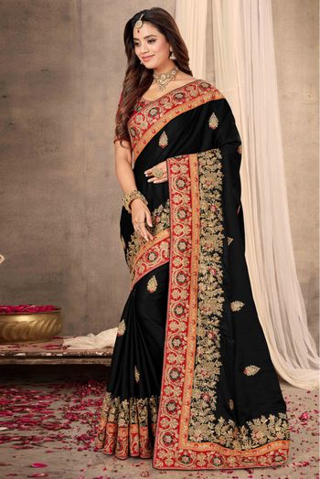 Satin Designer Saree In Black Colour - SR1542407