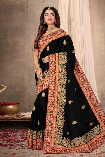 Satin Designer Saree In Black Colour - SR1542407