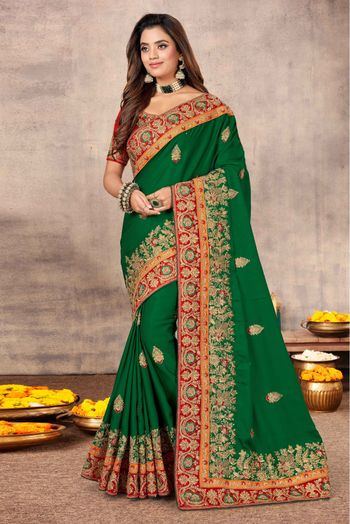 Satin Designer Saree In Green Colour - SR1542417