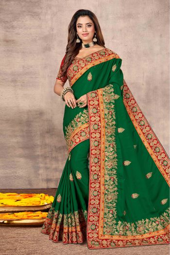 Satin Designer Saree In Green Colour - SR1542417