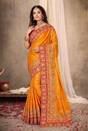 Satin Designer Saree In Mustard Colour