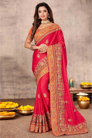 Satin Designer Saree In Pink Colour - SR1542413