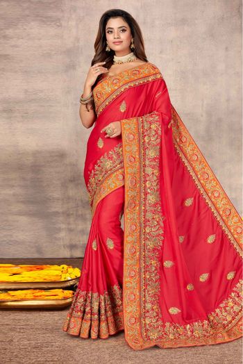 Satin Designer Saree In Pink Colour - SR1542413