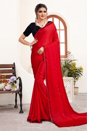 Vichitra Silk Designer Saree In Red Colour - SR4690188