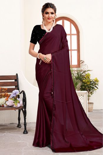 Classy Sequins Work Fancy Bollywood style Wine Colour Saree - KSM PRINTS -  4180196