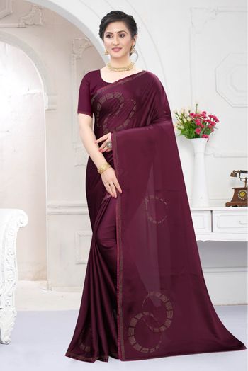 Wine Zari Embroidered Georgette Saree