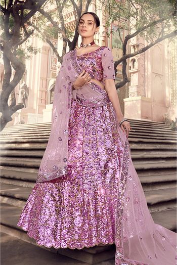 Soft Net Sequins Work Lehenga Choli In Pale Violet Colour - LD4900369